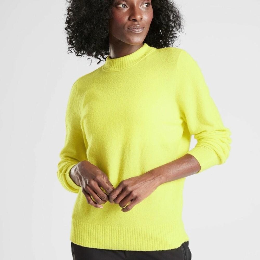 Athleta Lime Neon Yellow Wool Crew Sweater